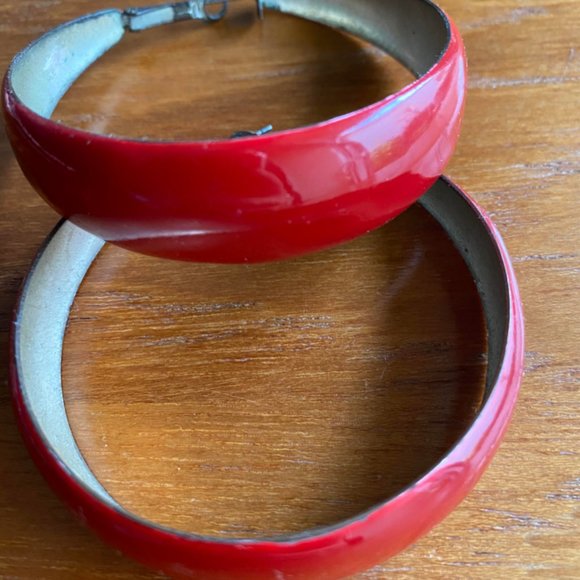 Red Hoop Earrings - Picture 2 of 4